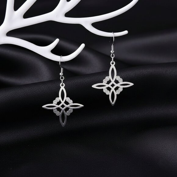 Witch Knot Silver Tone Dangle Earrings Stainless Steel Fashion NWOT - Picture 2 of 8